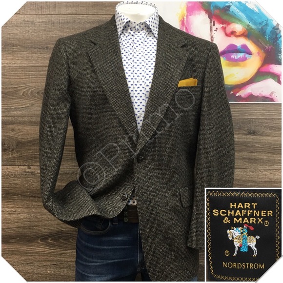 HART SCHAFFNER Mens Knit Wool Blazer Sport Coat Casual Jacket 42L Classic Suit